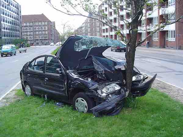 A heavily-crashed car